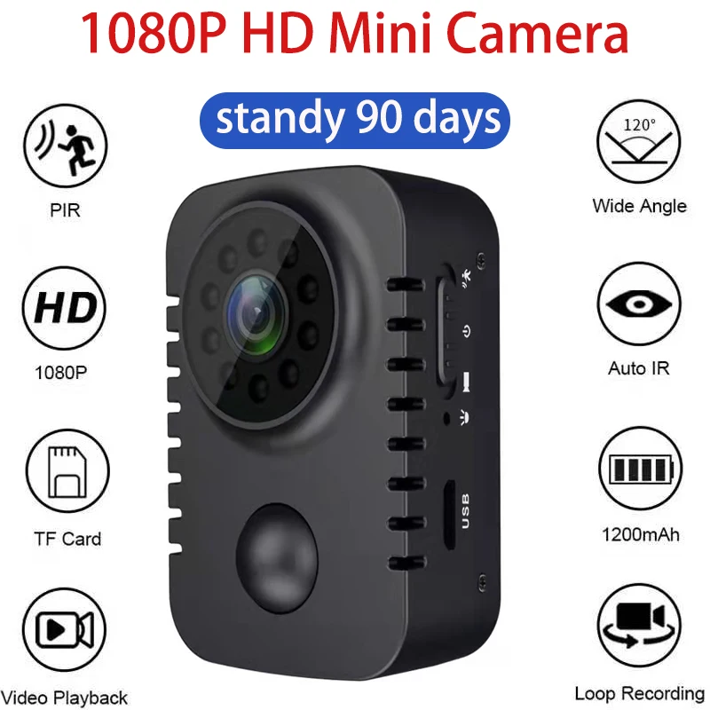 

HD Mini Body Camera 1080P Security Pocket Night Vision Motion Activated Small Cam For Cars Standby PIR Video Recorder