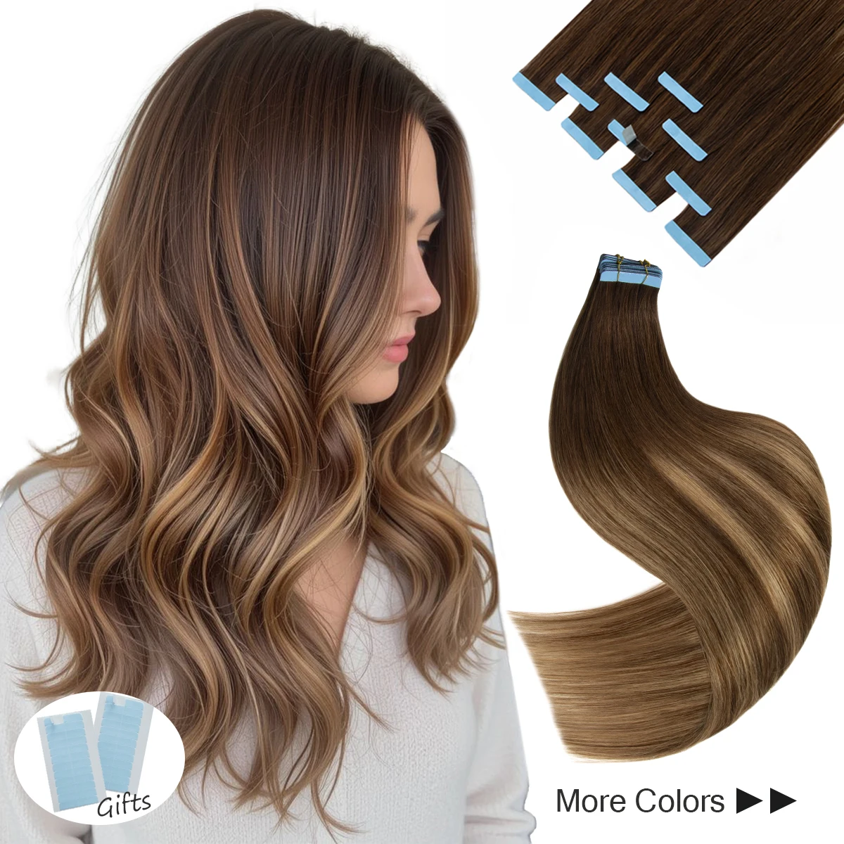 Фото Лента MRSHAIR для наращивания волос, человеческие волосы, уток кожи, натуральная лента Remy для наращивания, 40-50 г/упак., полная лента 12-24 дюйма №1