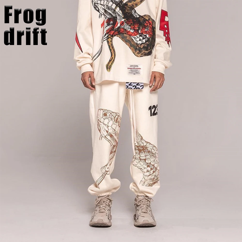 

Wholesale drift Fashion Brand Streetwear Hihg Street RRR123 Apricot Python Printed Trousers Sweatpants Long Pants Men