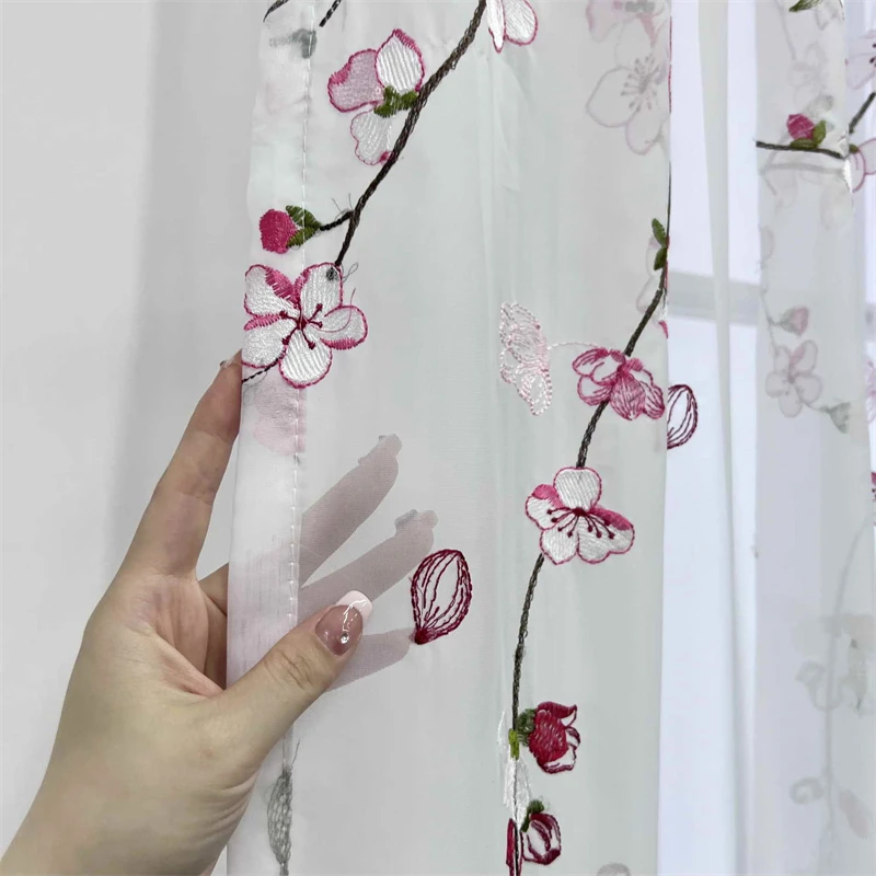 

Pastoral Pink Plum Blossom Sheer Tulle Balcony Bedroom Curtains For Living Room Kitchen Bay Window Drapes Voile Fabric Cortinas