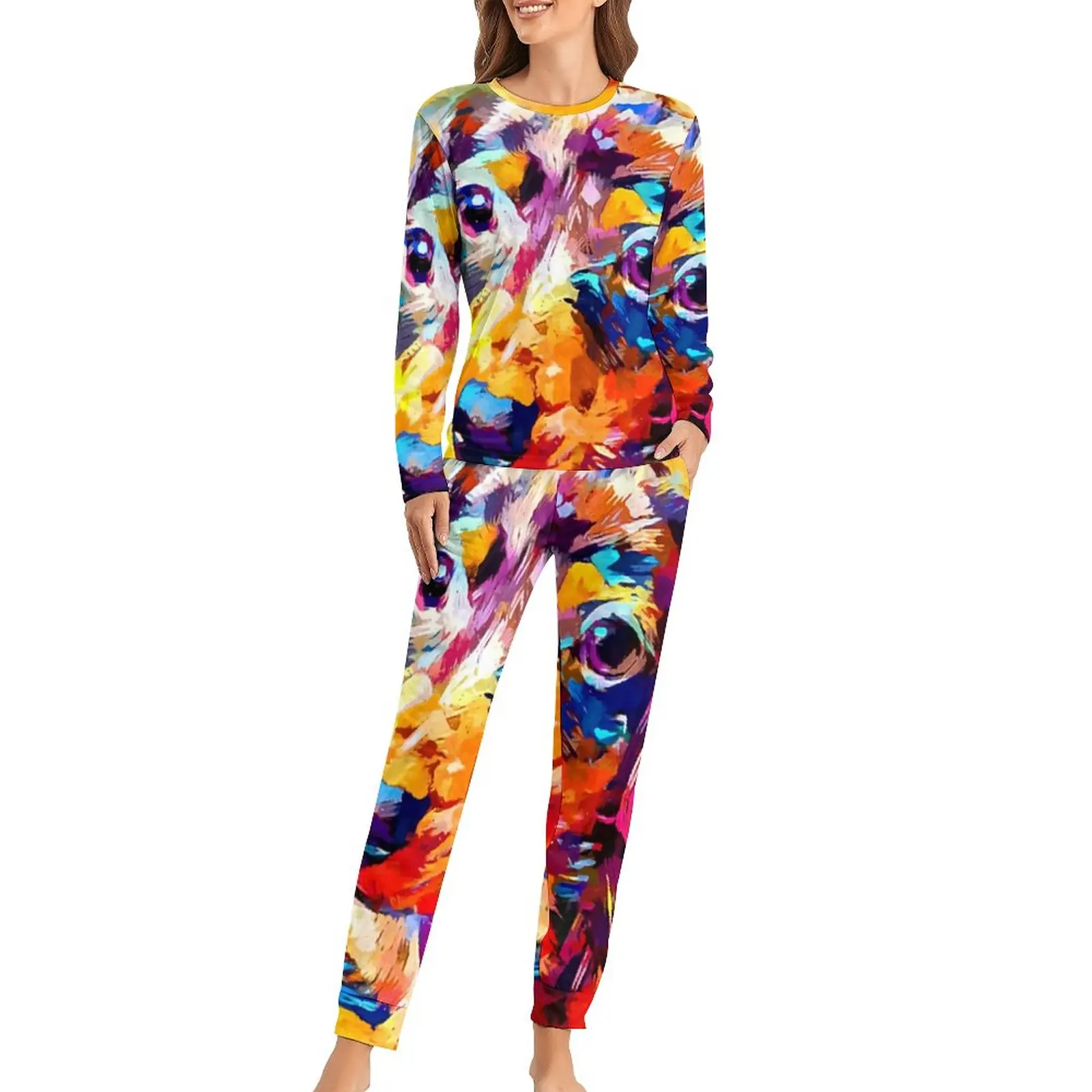 

Мини-Пижама такса, красочные милые пижамные комплекты с животными, женская одежда для сна с длинным рукавом для отдыха, большие размеры