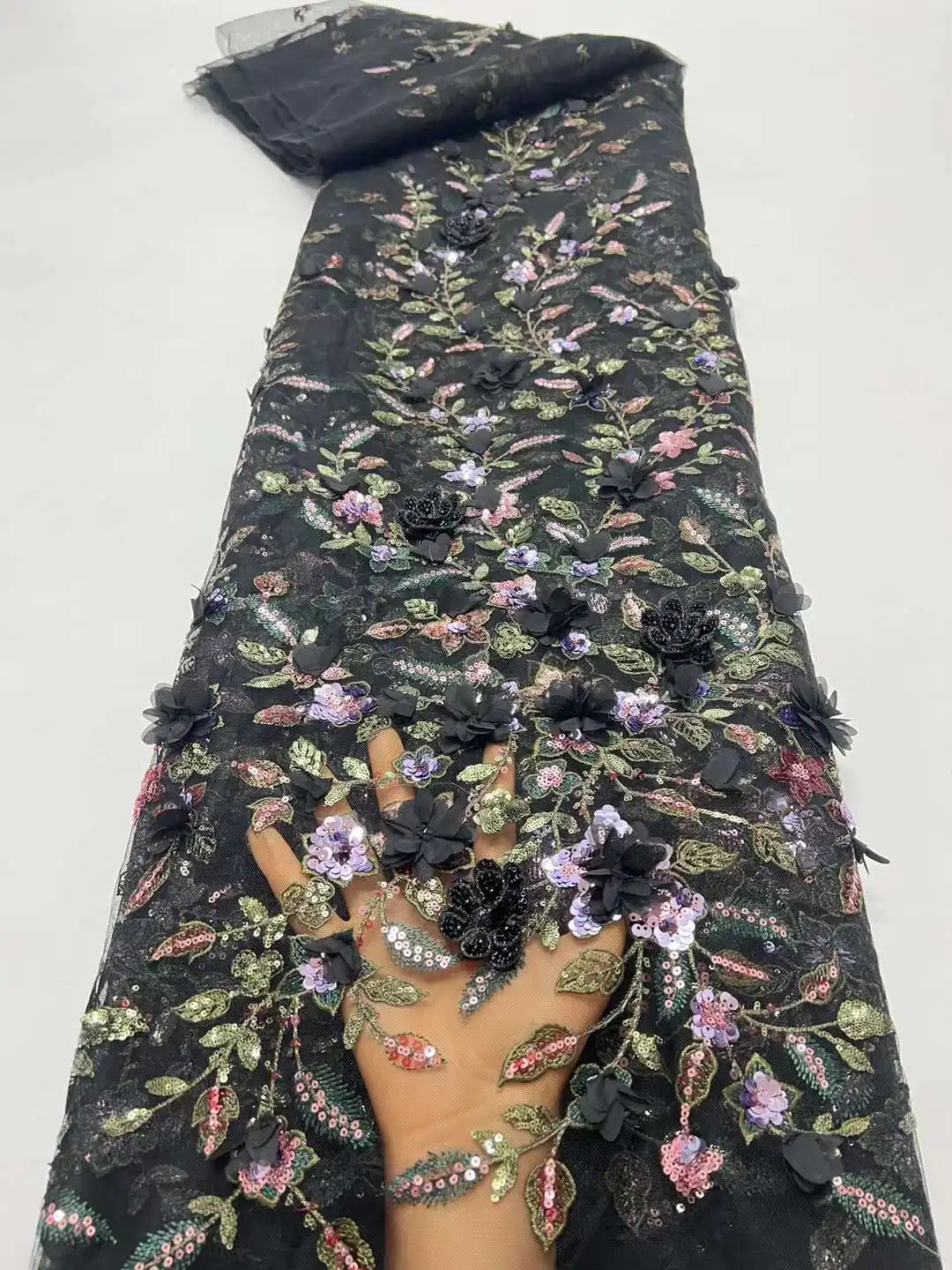 Новинка 2024 сетчатая Цветочная 3D ткань с цветными бусинами и вышивкой свадебное