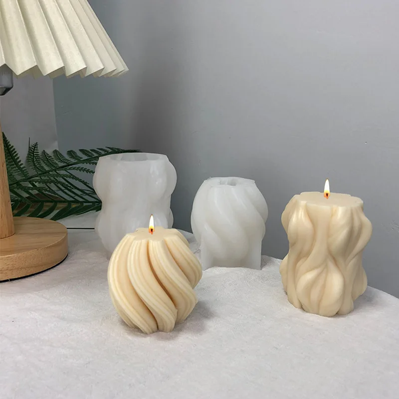 

3D Geometrically Wave Irregular Silicone Mold Handmade Candle Making Stripe Modern Spiral Column Cake Decoration Clay Resin Mold