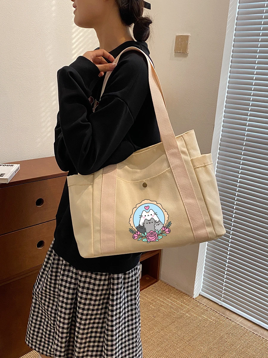 Сумка-тоут Pusheen с изображением мультяшного кота холщовые женские сумки новая