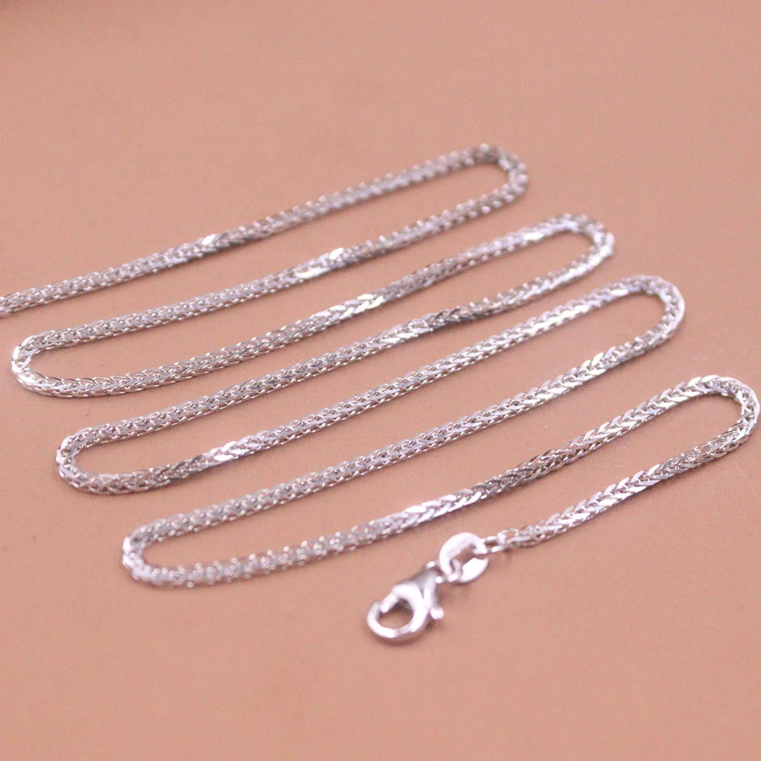 

Real Pure 18K White Gold Necklace Women 1.3mm Width Wheat Link Chain 20inch Length Stamp Au750 Lobster Clasp 5-5.3g