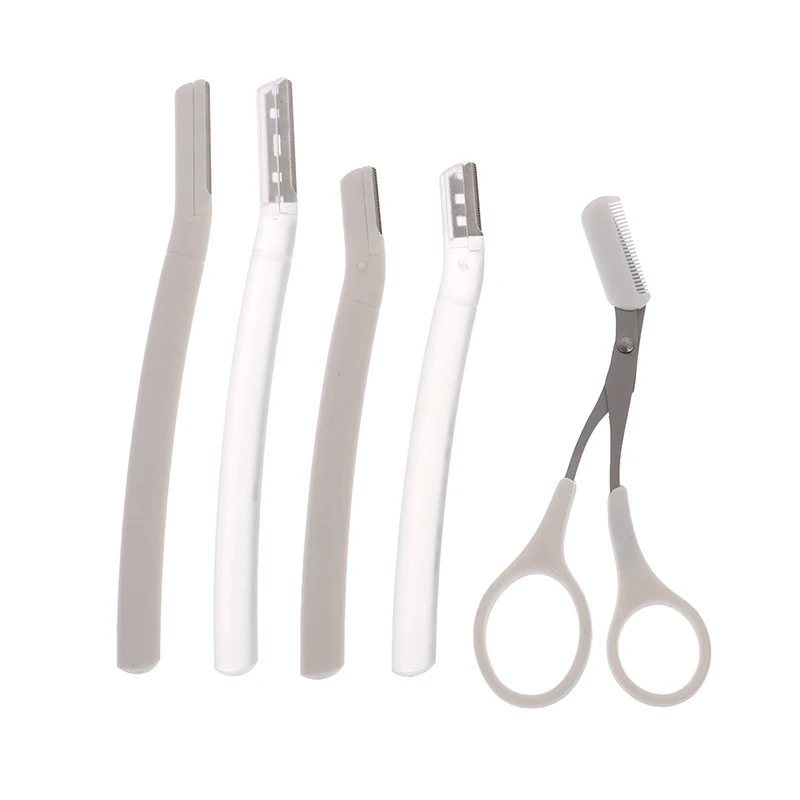 

2pc Eyebrow Trimming Macro Eyebrow Comb Knife Trimming Scissors Eyebrow Clip Milky White Clear Eyebrow Trimming Tool