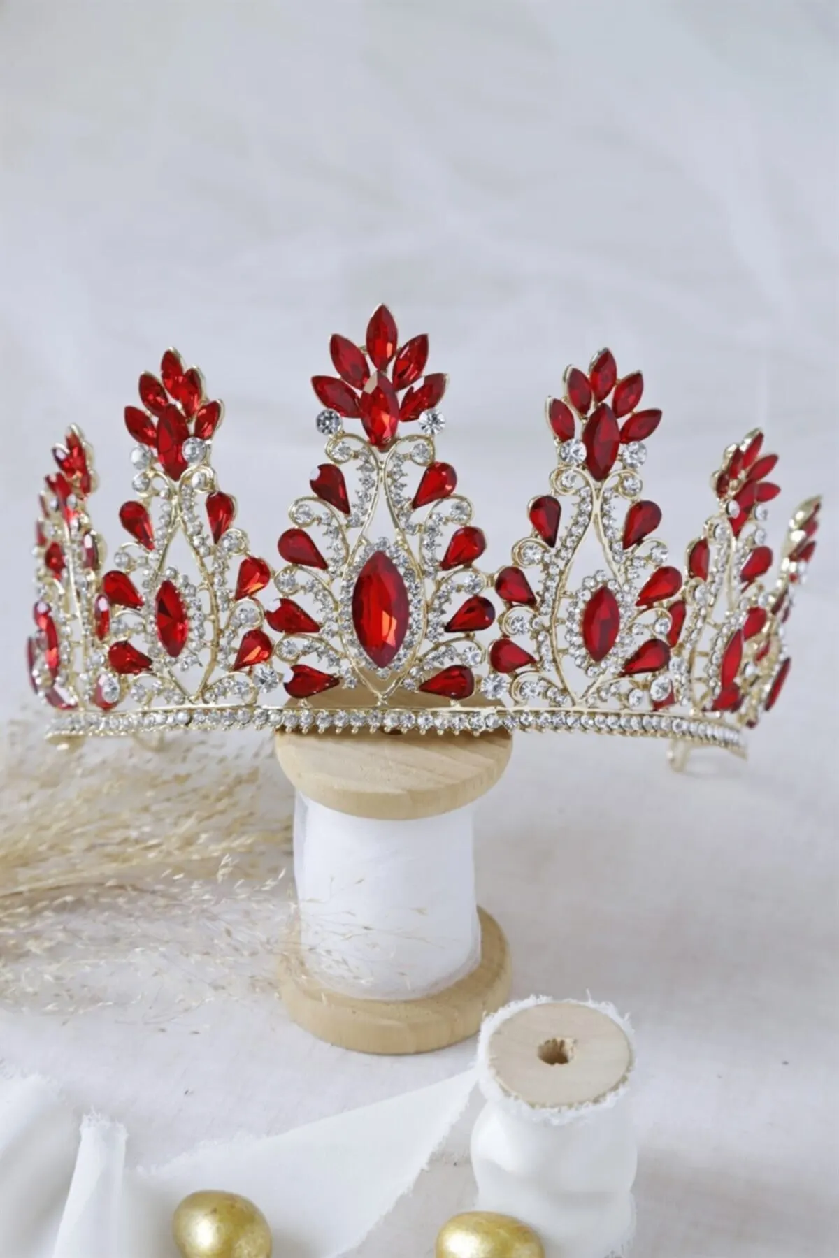 

Bridal Accessories Bride With Red Stone And Crown Wedding Handmade For Bride And Bride