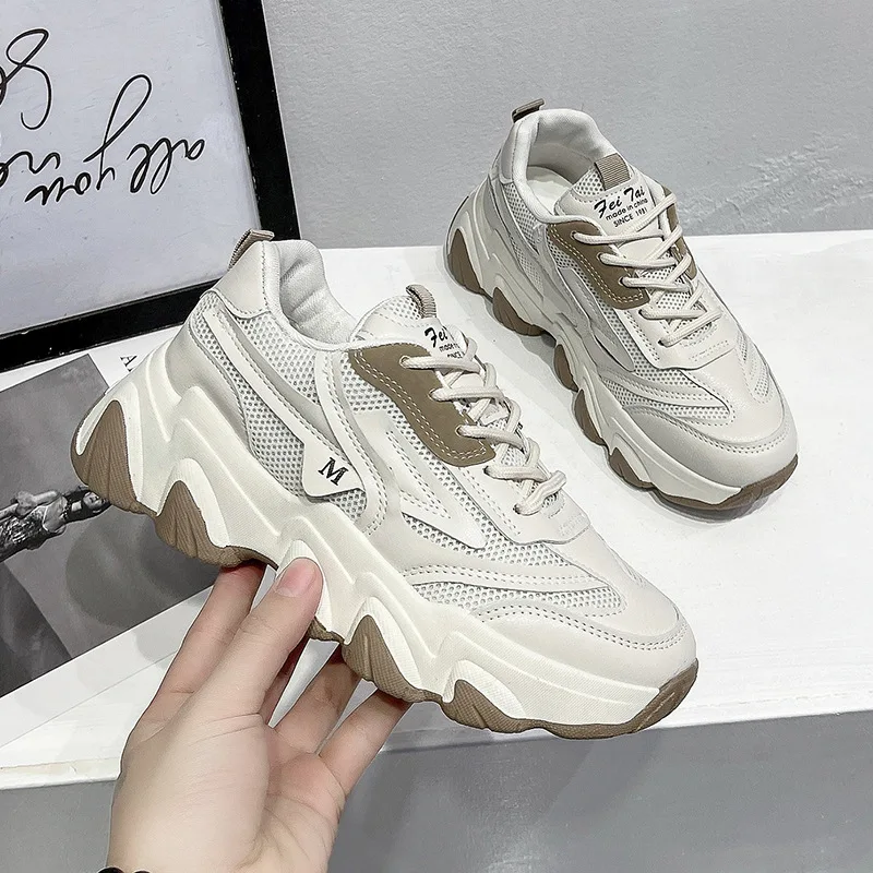 

Women Platform Sneakers Chunky Woman Old Dad Shoes Basket Female Sports Mesh Lace Up Vulcanized Shoes
