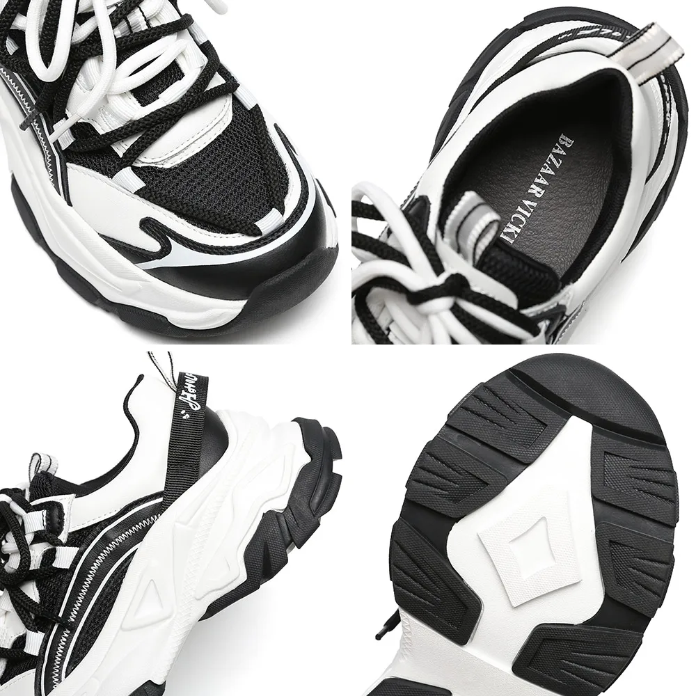 SOMILISS Women Platform Sneakers Genuine Leather Mesh Patchwork Chunky Sneakers Comfortable Ladies Fashion Casual Shoes