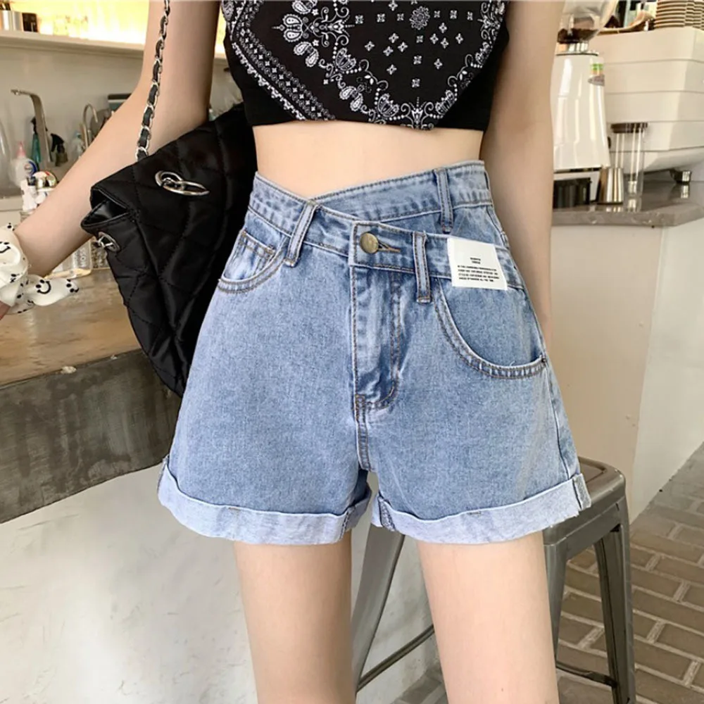 

Denim Shorts Women's White Women Short Jeans Blue Wide Leg Elastic Waist Vintage High Waist Shorts Women Summer