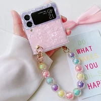 laser colorful bead bracelet phone case for samsung galaxy z flip 3 5g glitter colorful dreamy conch shell pattern glossy cover