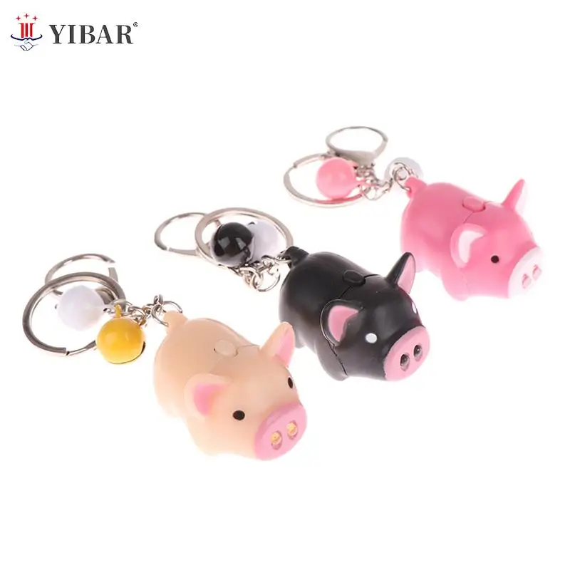 

1PCS Mini Adorable Pig Keychain LED Luminous Sound Cartoon Pig Key Ring