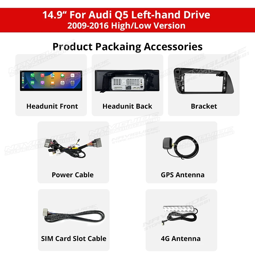 Автомобильный мультимедийный плеер NAVIGUIDE 10 25 дюйма 14 9 Android 13 для Audi Q5 LHD 2009-2016 Navi