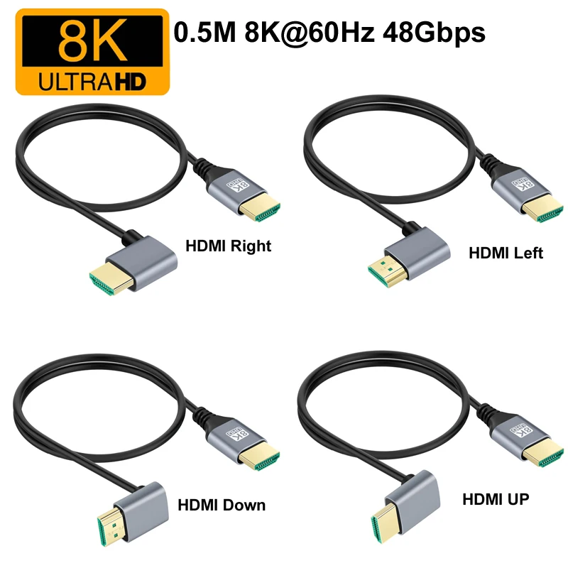 0,5 м нейлоновый HD 8K @ 60 Гц 4K @ 120 Гц 48 Гбит/с Ultra HDR V2.1 1080P HDMI вверх/влево/вправо/вниз Удлинительный кабель для HDTV PS4 Switch для