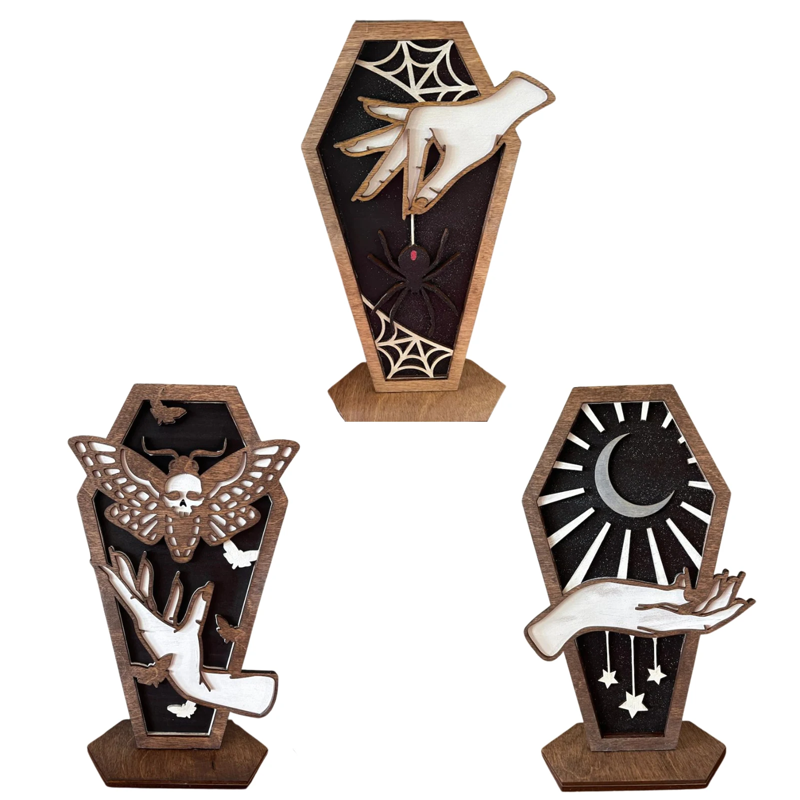

3D Hand Witch Handmade Coffin Decoration Moth Spider Moon Halloween Ornament And Crafts Scary Handmade Coffin Decor For Party