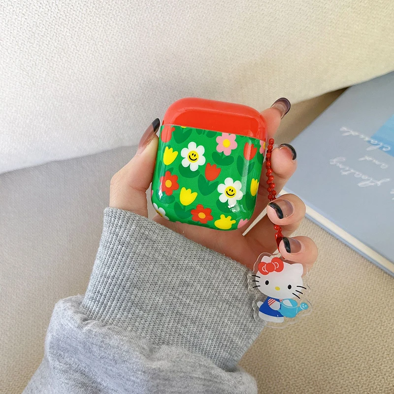

Cartoon Flower Kitty Pendant Green Case for Apple AirPods 1 2 3 Pro Cases Cover IPhone Bluetooth Earbuds Earphone Case