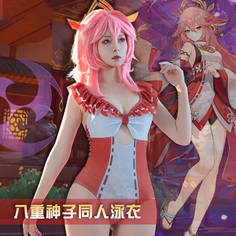

Женский слитный купальник Genshin Impact Yae Miko, летний купальный костюм с эффектом пуш-ап