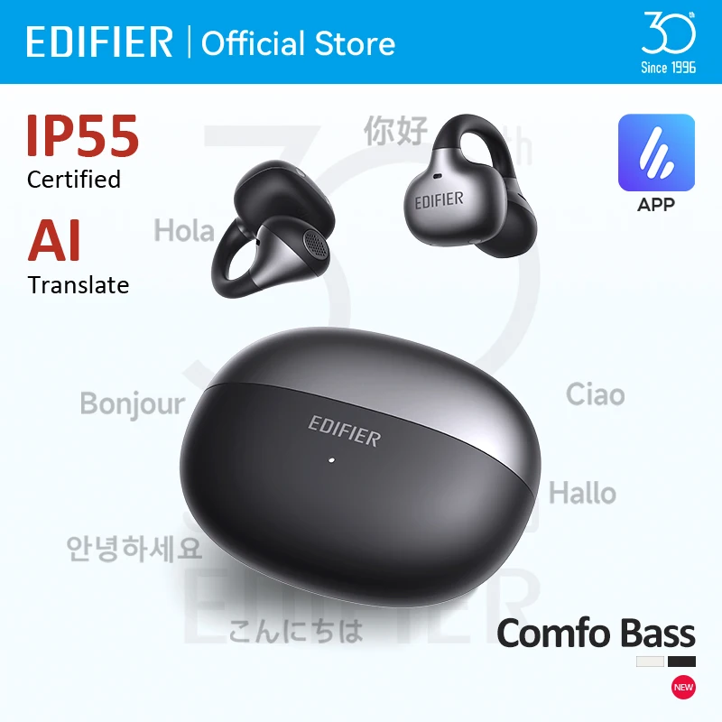 Фото Беспроводные наушники Edifier Comfo Bass Open-Ear True Wireless с Bluetooth V6.1, креплением на ухо, функцией AI-перевода, легкие, IP55 №1