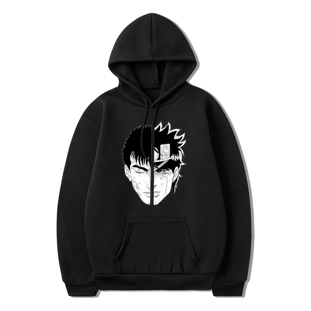 

Anime Berserk Guts Jojo Bizarre Adventure Classic Fun Comic Print Winter Long Sleeve Thick Simple Loose Casual Men Hoodie Tide