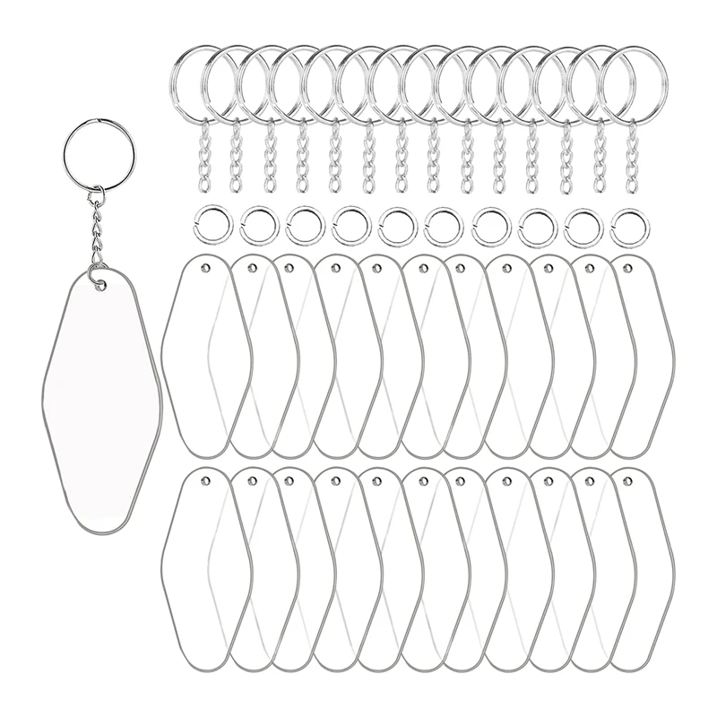 

30 Sets Acrylic Blank Key Tag Kit Including 30 Motel Hotel Shape Acrylic Sheets, 30 Keychain Rings, And 30 Jump Rings