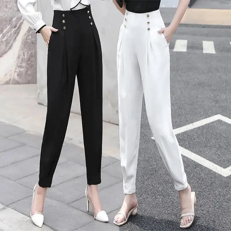 Suit Pants Women's Office Work High Waist Straight Trousers Spring and Autumn New Pocket Casual Trousers Pantalon Femme Q581