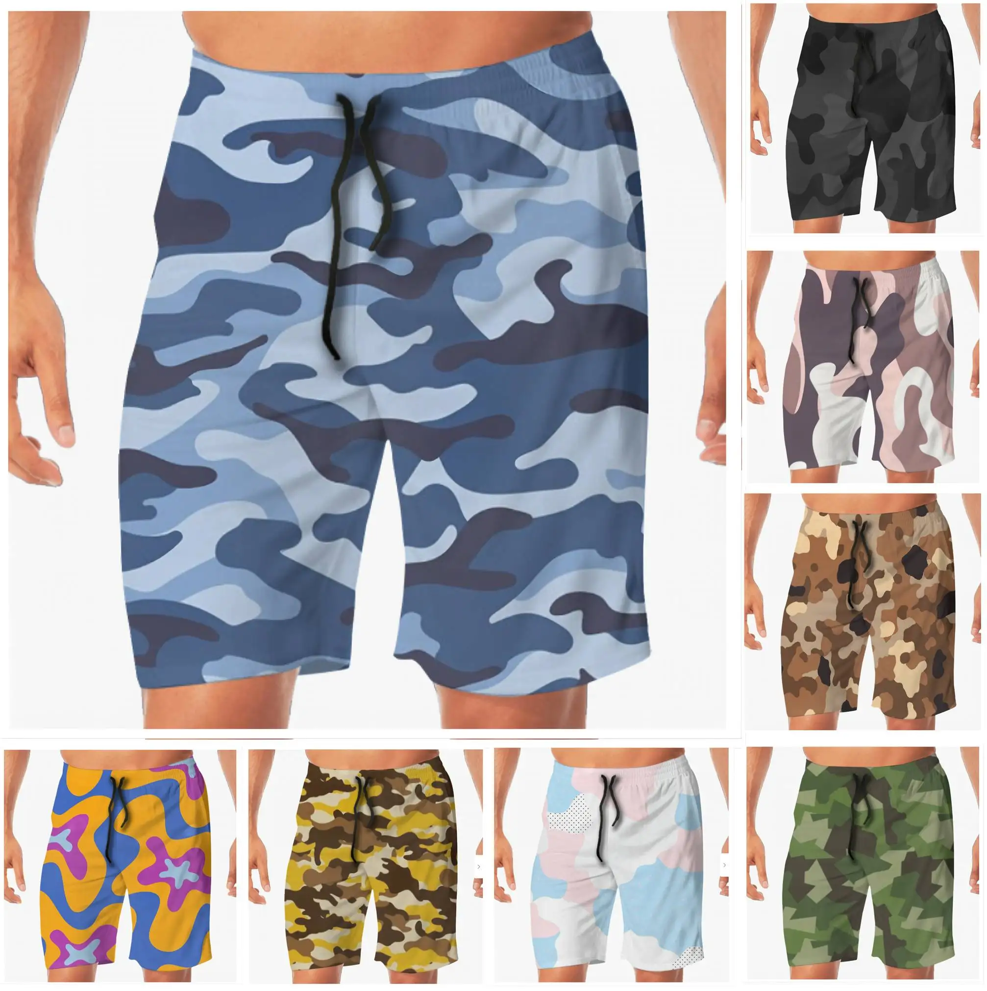 

Мужские камуфляжные шорты для плавания, быстросохнущие летние пляжные шорты для плавания с карманами и сетчатой подкладкой, Мужская индиви...