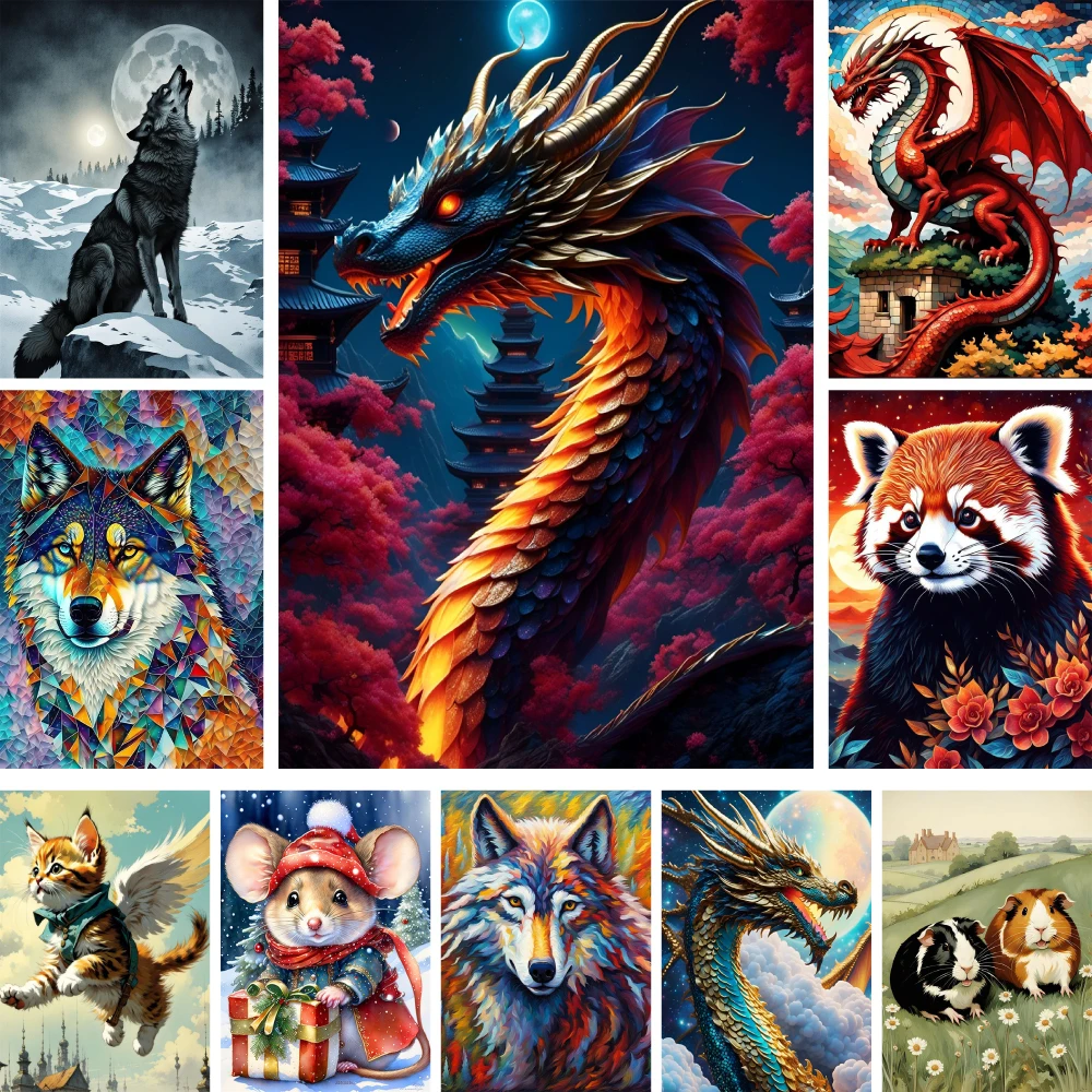 Животное Дракон Волк Кот Предварительно напечатанный 11CT Набор для вышивки