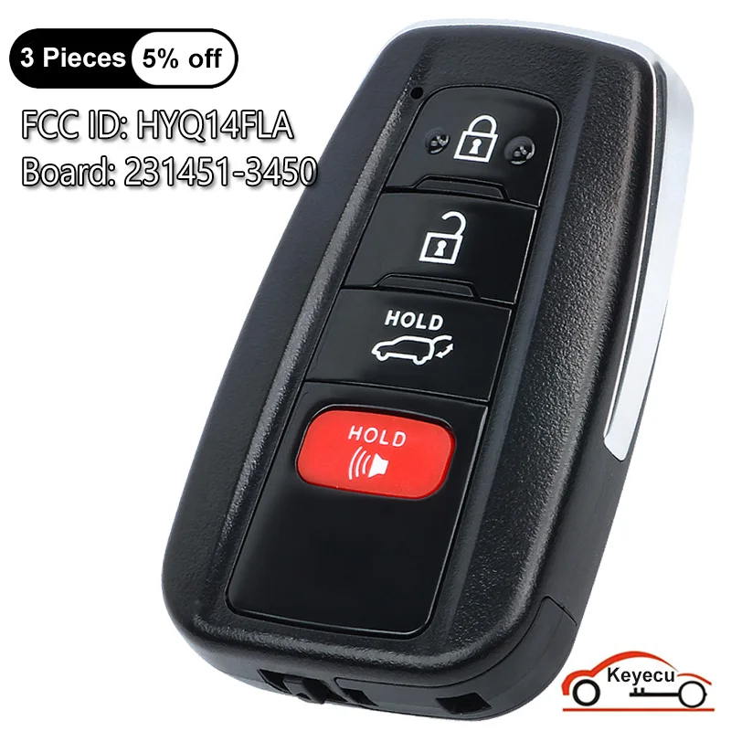 

KEYECU 4 кнопки 314,3 МГц для Toyota Highlander 2021 2022 2023 автоматический умный пульт дистанционного управления HYQ14FLA 231451-3450 8990H-0E370