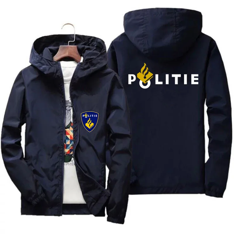 

Men's Spring Autumn Jacket Netherlands Politie Police Motorcycle Thin Windbreaker Coat Beach Bomber Jackets Hooded Plus Size 7XL