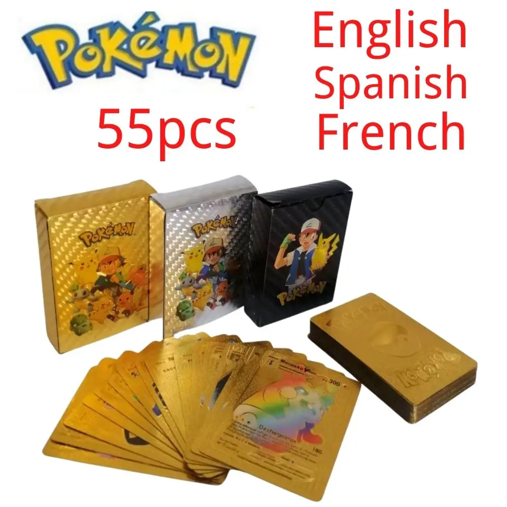 2023 27-55 Cartas Pokemon Cards Gold Card V Vmax Spanish Pokemon Card Golden Kids Game Collection Cards Christmas Gift