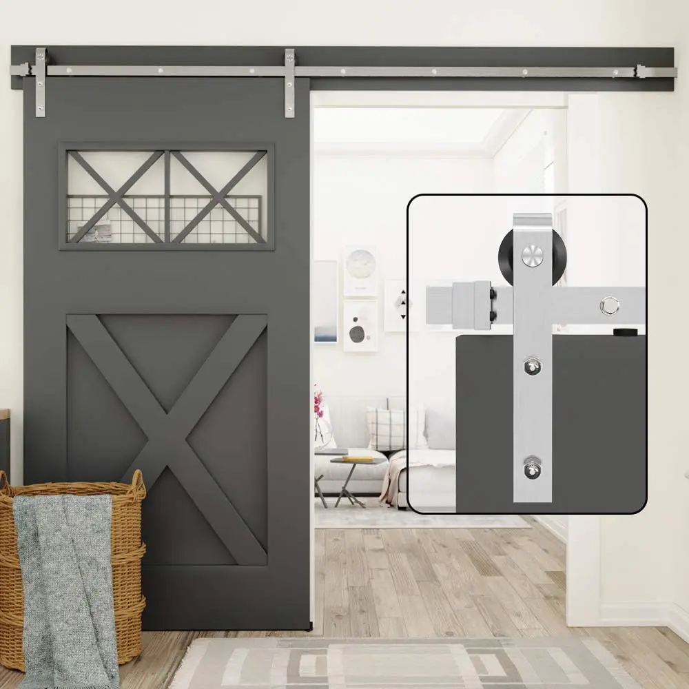 

304 Stainless Steel Barn Door Hardware Closet Kit Modern Classic Indoor Sliding Door Tracks Roller for Single Door
