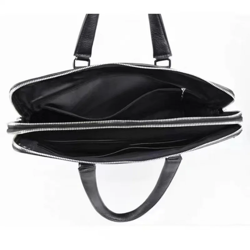 Genuine Leather Business Men Briefcase Cowhide Handbag Simple Shoulder Bag Large Capacity Male File Bag Laptop Bag