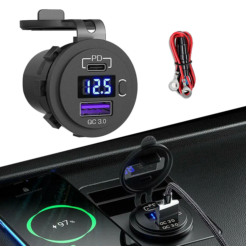 

48W USB Charger Socket Waterproof Fast Charge Adapter PD Type C And QC3.0 Power Outlet With Switch For Car Marine Motorcycle