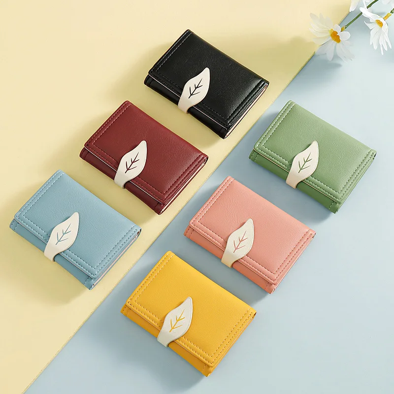 New Leaf-shaped Buckle Design Small Wallet Women PU Leather Coin Pures Ladies Brand Short Card Holder Mini Clutch Purses Female |