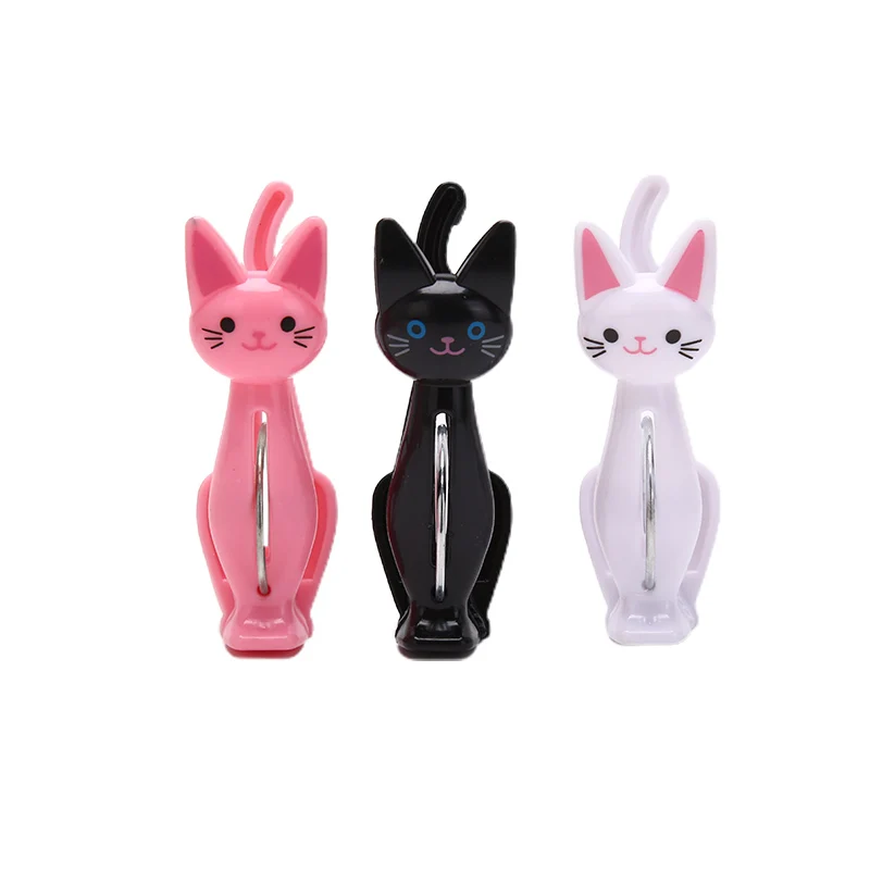 

4 Pcs Plastic Laundry Hanging Clothes Pegs Beach Towels Clips Cute Cat Clips Household Sealing Clips