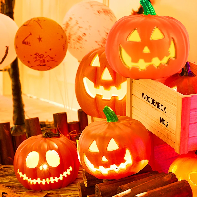 Pаспродажа 23см Хэллоуин Джек-О-Фонарь Тыква Светодиодный Свет Лампа Творческое Украшение Мигающий Призрак Фестиваль Светящийся Парк Крытый Сад Украш...