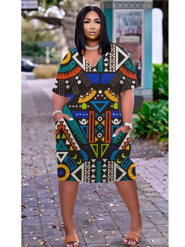 

Abstract Pattern Dress Elegant Sexy Vintage Women's Dress Sexy Women's Fashion Bohemian Beach Dress Gothic Short Sleeve Sundress