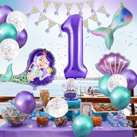 mermaid balloons set 1 2 3 4 5 6 7 8 9th birthday decorative balloons 40 inch purple number aluminum foil balloons wholesale