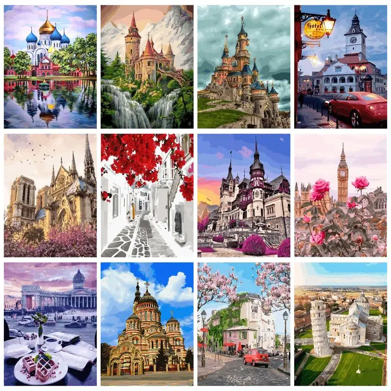 

GATYZTORY Diy Painting By Numbers Castles Palace Acrylic Paints Gift For Adults Kids Canvas Painting Spring Landscape Artwork