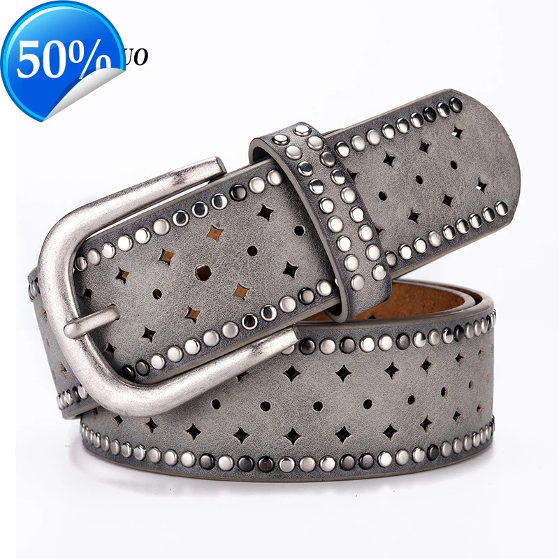 Original design new vintage lady belt handsome hollow out rivet All-match fashion female belts top quality women wide belt