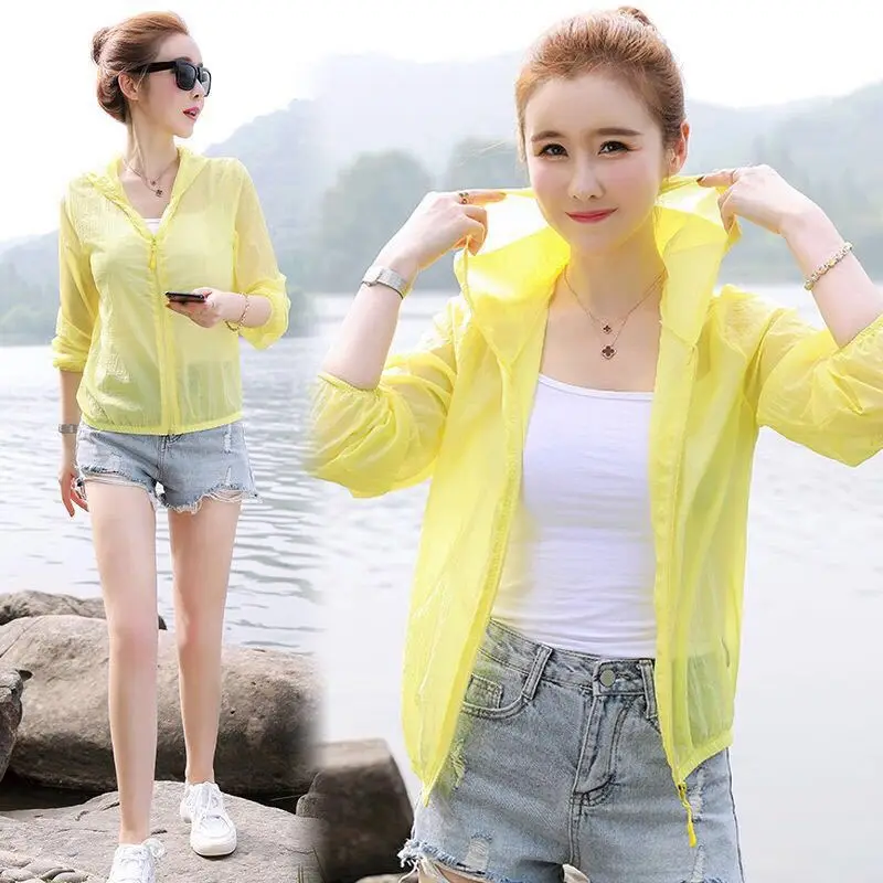 

2022 Summer Women New Sun Protection Clothing Female Loose Long Sleeve Hooded Jackets Ladies Sunscreen Thin Short Coats E30