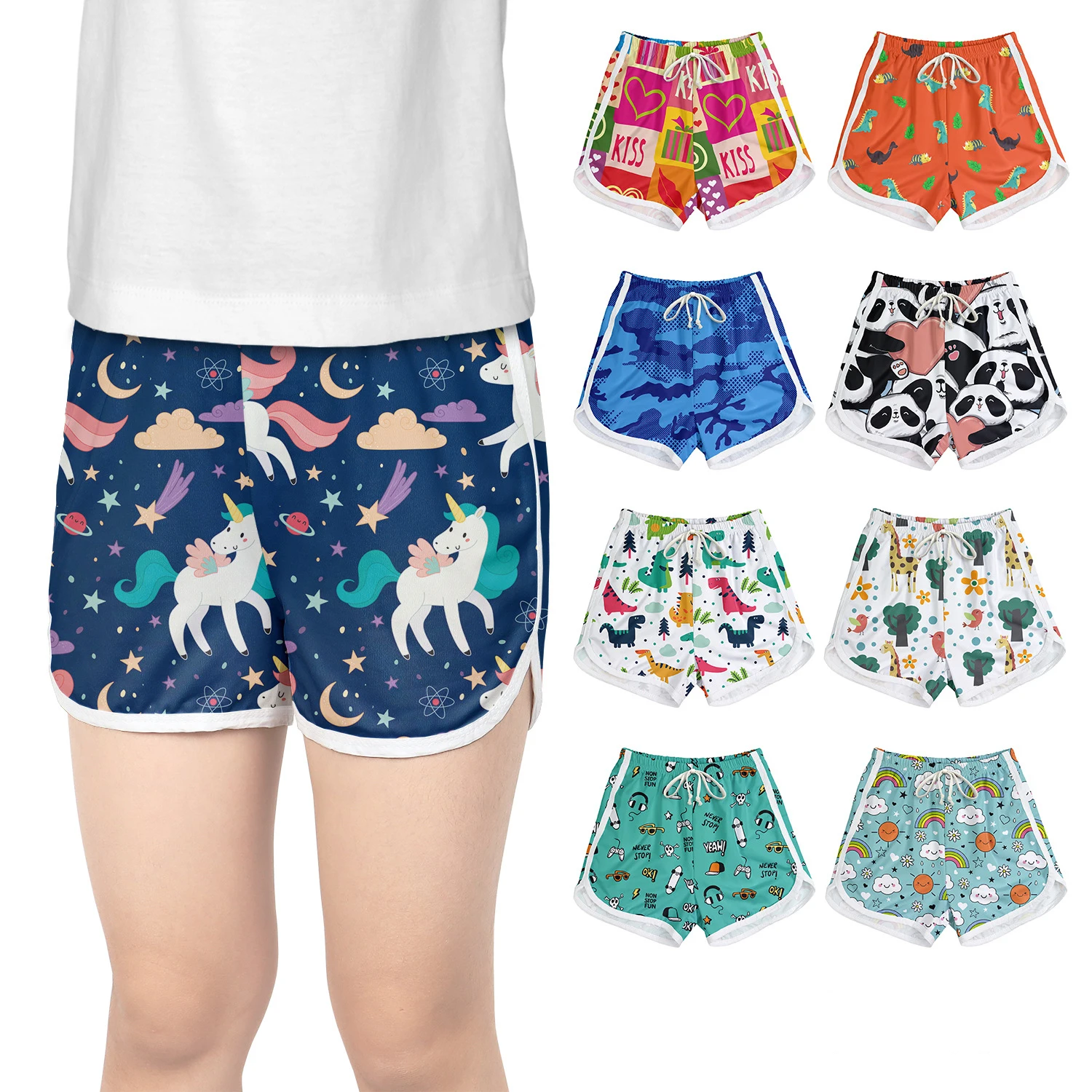 

Hot Sale Girls Boys Sandy Beach Shorts Cartoon Unicorn Dinosaur Pattern Printing Thin Breathable Sports Shorts For 4-10 Years