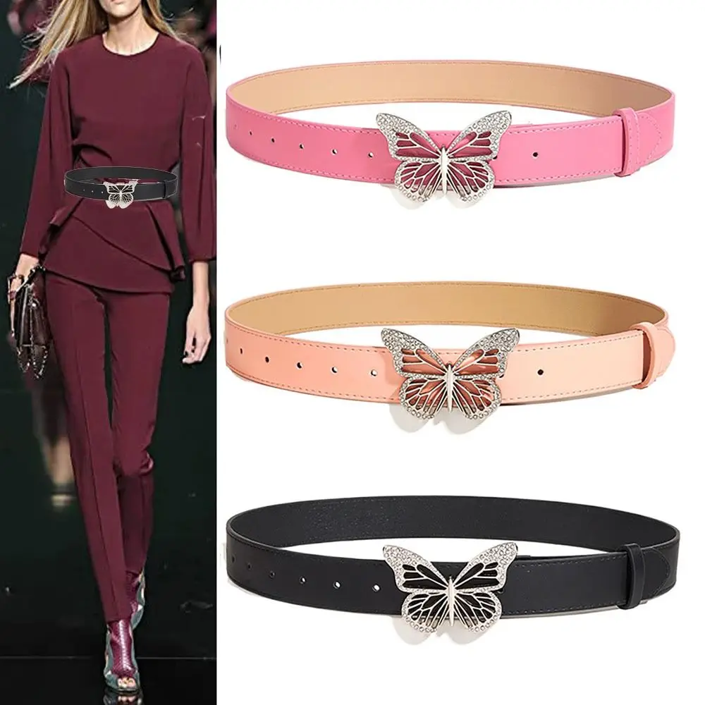Waistband Corset Retro Belts Metal Butterfly Belt Diamond Snap Belt PU Leather Belt Women Female Ladies Belts