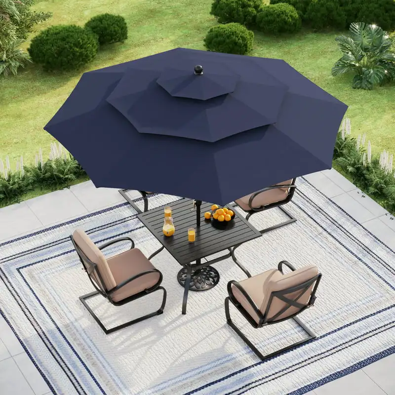 

10ft Patio Umbrella 3 Tier Vented Outdoor Market Umbrella with Crank and Tilt All Aluminum Frame Navy Blue for Outdoor Beach G