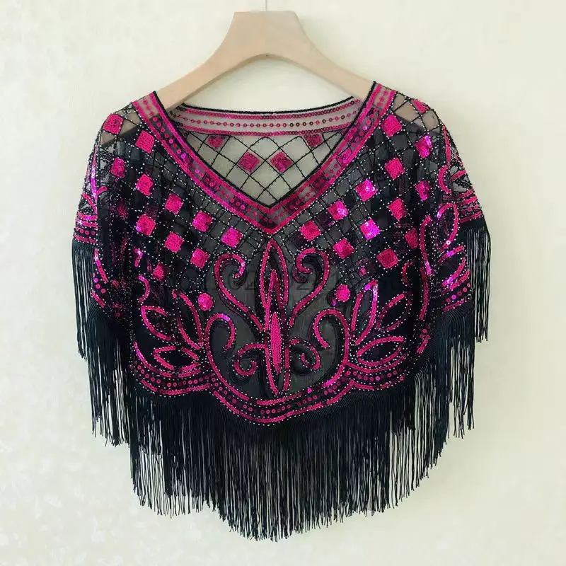 Модные черные золотые блестящие Свадебные шали с блестками болеро из бисера