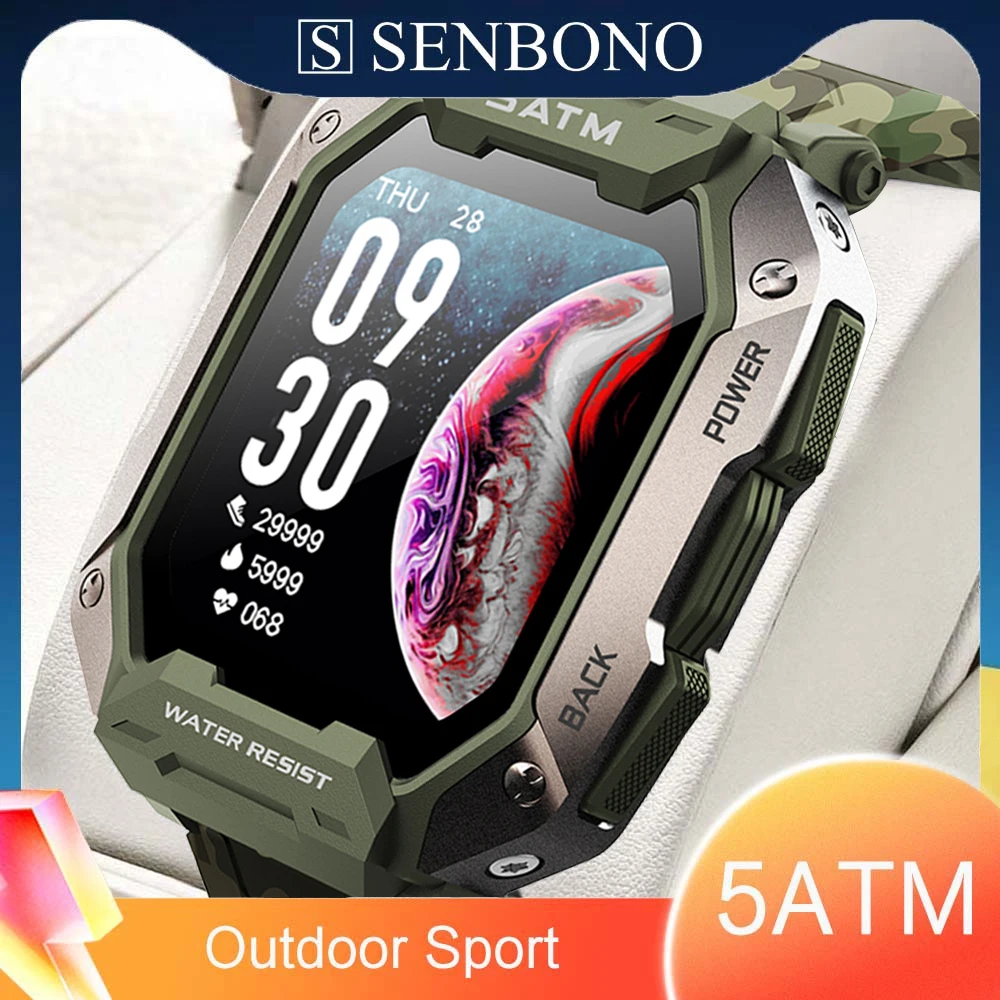 

SENBONO 2022 Men's Sport Smart Watch 5ATM Waterproof Custom Dials Large Battery Outdoor Sport Smartwatch Men Women for Xiaomi
