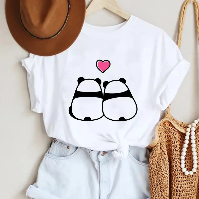

Tee Casual Women Top Short Sleeve Trend Lady Fashion Panda Love Sweet Trend Aesthetic Travel Summer Tshirt Graphic T-Shirt