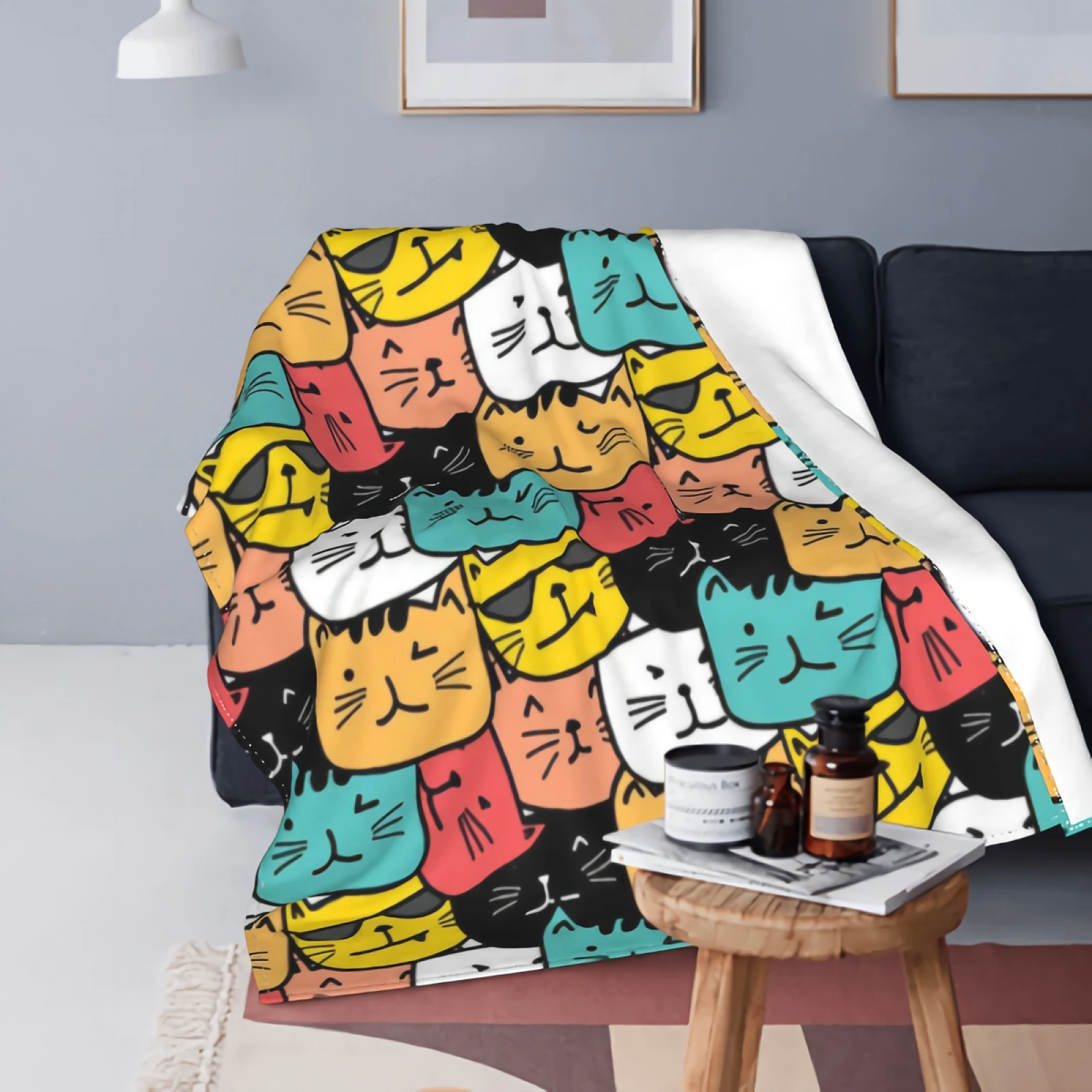 

Cute Cat Fleece Blanket Throw Size 50"x40" Super Soft Cozy Luxury Cartoon Cat Bed Blanket Anyako