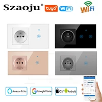 french wifi usb touch switch smart power socket plug wall power crystal glass panel 16a french socket 14686mm plug grounding