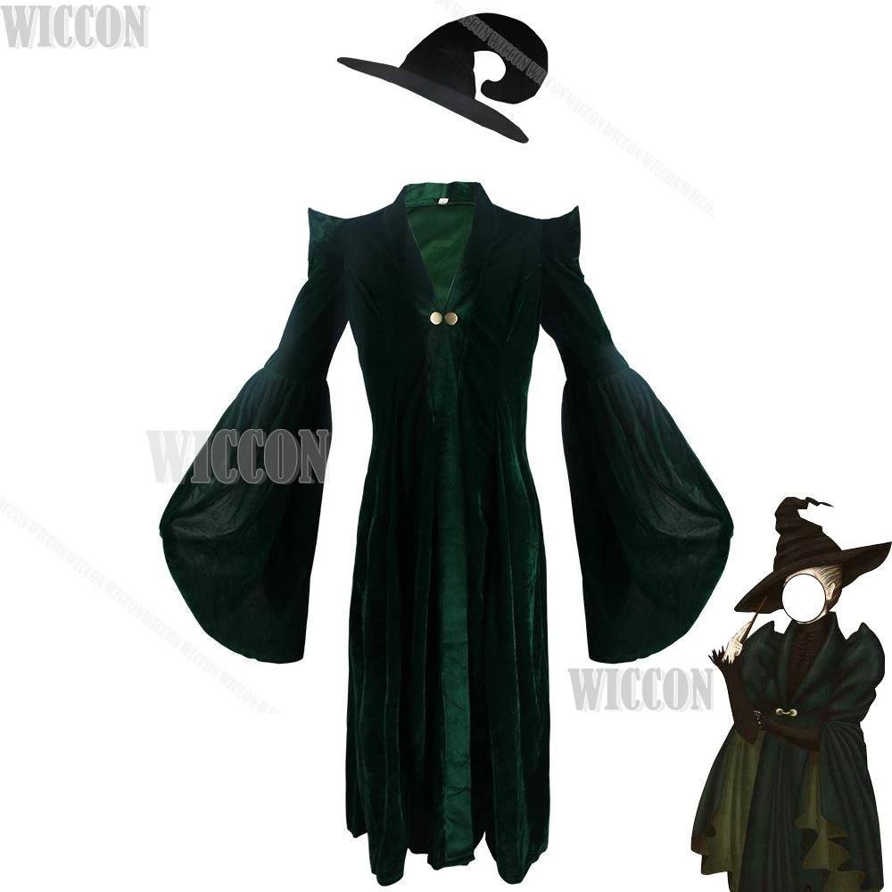 Волшебный мир ведьма профессор MccGoonaagalll зеленый костюм Косплей длинный халат